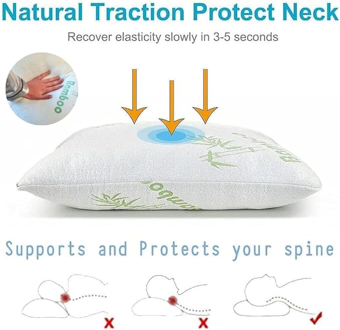 Rayon Derived from Bamboo Pillows Standard Size - [Adjustable] Shredded Memory Foam for Sleeping - Cooling & Breathable Pillowcase with Zipper - Back, Stomach, Side Sleeper (26 x 20 Inch)