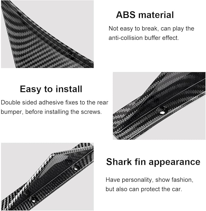 KVAEY 4 PCS Car Rear Lower Bumper Wing Lip Diffuser, Shark Fin Vehicle Spoiler Wing Rear Bumper Decoration, Universal Spoiler Fin Protector with Screw for Cars Trucks SUVs (Straight Carbon Fiber)
