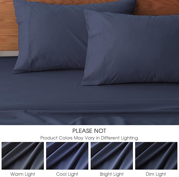 HYPREST Extra Deep Pocket Cal King Sheet Sets Fits 18"-24" in Thick Mattress -100% Cotton Sheet Set,Navy Blue Sheets Soft Wrinkle Free Cooling Sheet Sets