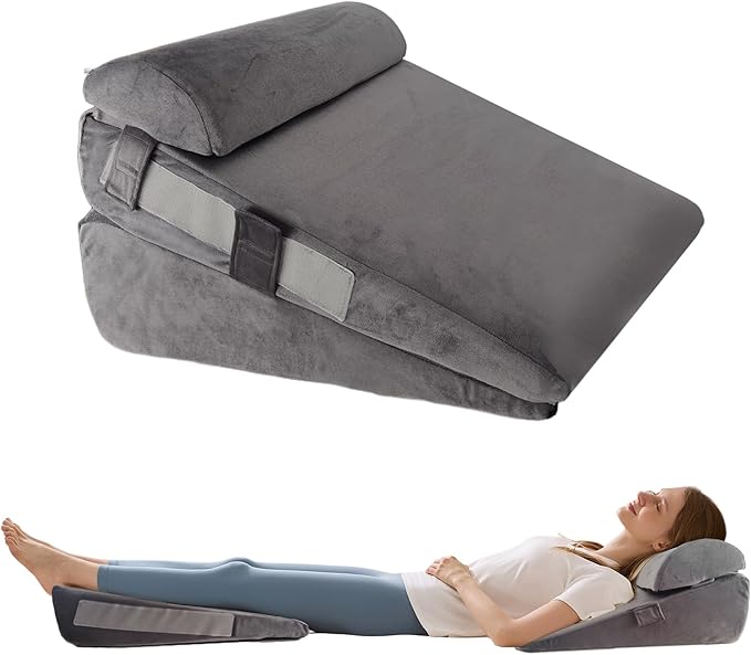 3Pcs Wedge Pillow Set for After Surgery,Acid Reflux Relief, Adjustable Bed Wedge Pillows for Sleeping,Anti Snore, Memory Foam Triangle Pillow for Back&Neck&Shoulder Pain Relief, Plush Grey