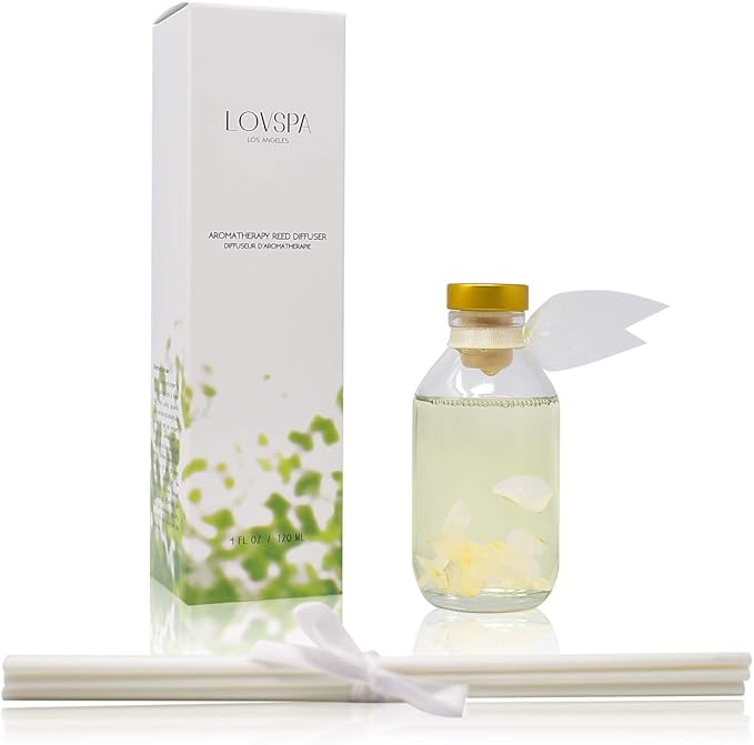 Reed Diffuser Set, Jasmine Vanilla Scented Oil Diffuser with Sticks, Home Fragrance Accessories for Bathroom Shelf Decor, Aroma Diffusers for Home or Office Desk, USA Made
