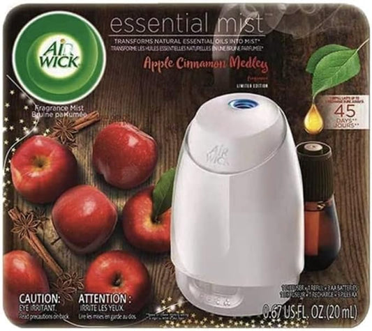 Air Wick Essential Mist, Essential Oils Diffuser, (Diffuser + 1 Refill), Apple Cinnamon Medley, Fall scent, Fall spray, Air Freshener, Packaging May Vary