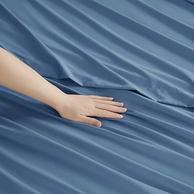 Clara Clark Queen Sheets, 6 Piece Set - Hotel Luxury Sheets for Queen Size Bed, Super Soft Bedding Set, Blue Heaven