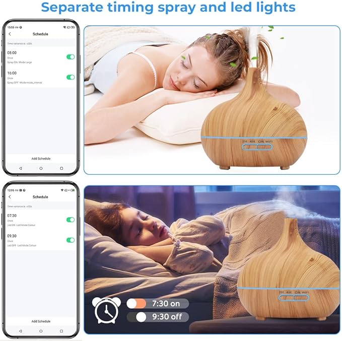 WiFi+Bluetooth Smart Essential Oil Diffuser Compatible with Alexa, Ultrasonic Aromatherapy Diffuser & Mist Humidifier with Voice & APP Remote Control, Schedule & Timer,RGB Light (EU)