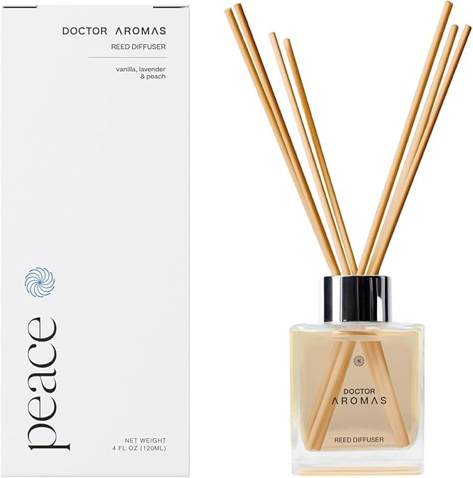 Doctor Aromas Premium Reed Diffuser Diffuser Glass Jar Set Elegant Scent for Home, Room or Bathroom and Fresh Air Scent Lasting Home Fragrance Over 90 Days (Pack of 1, Peace)