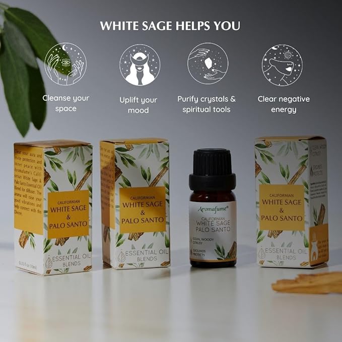White Sage & Palo Santo Essential Oil Diffuser Blend by Aromafume | 3x10ml/0.33 fl oz | Aromatherapy Oil for Cleansing Negative Energy & Protection | Ethically sourced| Sage Oil for Smokeless Smudging