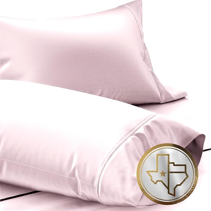 TEXAS LINEN CO. Luxury Egyptian Cotton King Pillow Cases Set of 2-1000 Series Lonestar Lovin' Collection Pillowcases for Sleeping (Blush), Cooling Pillow Cover, Extra Long Staple Hotel Pillow Cases