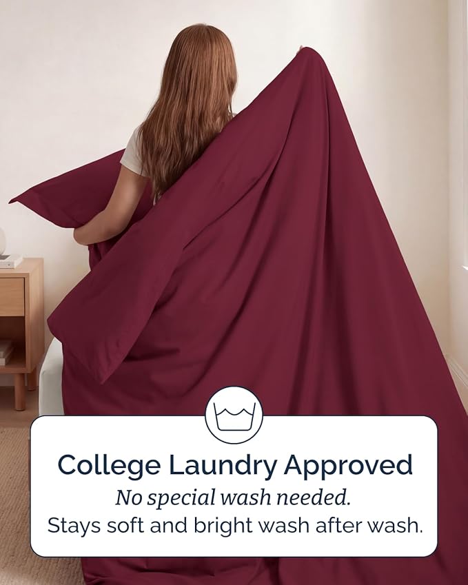 Duvet Cover Twin/Twin XL Size Set - Extra Soft Twin/Twin XL Duvet Cover 68" x 90" with 1 Pillow Sham - Hotel Luxury, Easy Care, Fade Free with Zipper Closures & Ties - Comfy & Breathable (Burgundy)