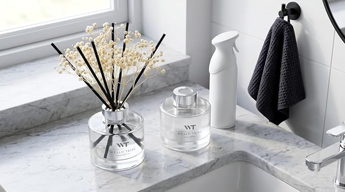 WEALD TRIBE Flower Reed Diffuser Set Fresh Linen Scent for Bathroom Accessories Shelf Decor & Air Fresheners, Fresh Air Sticks Defusers with 5.1 fl oz Essential Oils, House Office Decor & Gifts