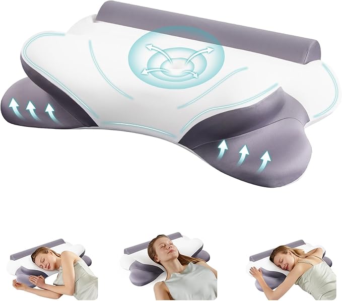 DUMOS Cervical Neck Pillow for Neck Pain Relief, Cooling Memory Foam Pillows for Sleep Apnea, Soft Side Sleeper Pillow Orthopedic Support Ergonomic Pillow for Stomach Back Stomach Sleepers, Gray