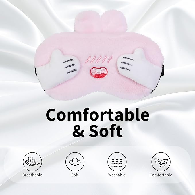 PERFECTSIGHT Sleep Eye Masks, Cute Bunny Sleep Eye Cover Lightweight Adjustable Eyeshade Mask Cover for Women KDS Sleep Travel Nap, Hide and Seek