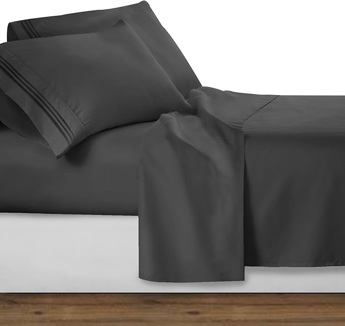 Clara Clark Bed Sheets, Premier 1800 Series 4 Piece Bed Sheet Set, Deep Pocket, Wrinkle, Fade, Stain Resistant, Luxury Soft Bedding Sheets & Pillowcases, California King, Charcoal Gray