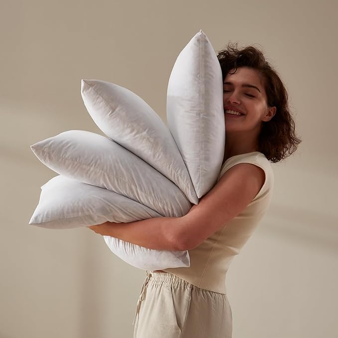 Feather Throw Pillow Inserts Set of 4, Soft Fluffy Square 22 x 22 Inches Decorative Pillow Insert, Feather and Down Euro Pillows for Bed, Couch and Cushion