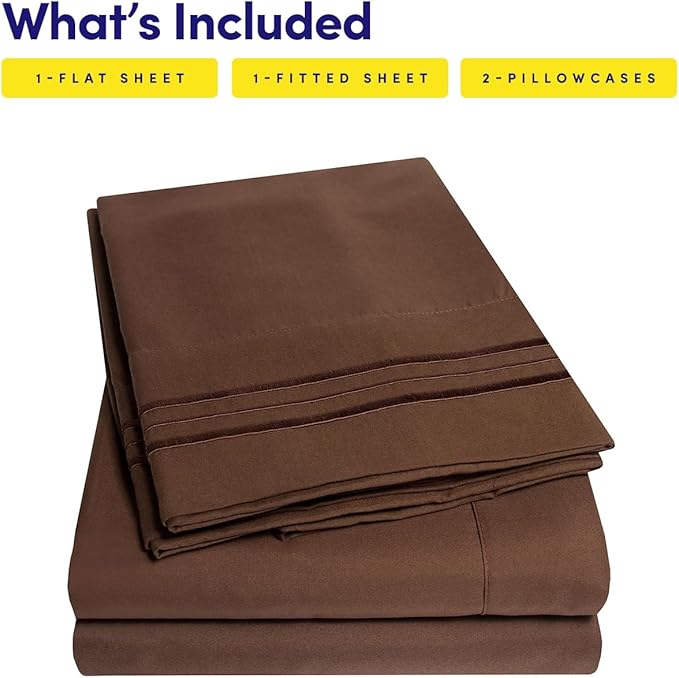 1500 Supreme Collection RV Short Queen Sheets Set, Brown - Short Queen Bed Sheets for RV Camper Mattress, 1500 Supreme Collection Soft Sheets, RV Queen Size, Brown
