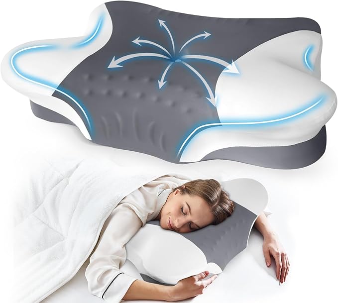 Cervical Neck Pillows with Memory Foam - Ergonomic Neck Support Pillows for Pain Relief Contour Memory Foam - Adjustable Orthopedic Bed Pillows with Cooling Pillowcase for Sleeping - Dark