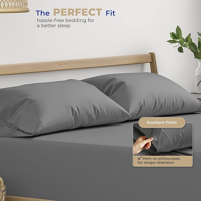 Thread Spread 100% Cotton King Size Pillow Cases Set of 2 - Luxury 400 Series Glee Collection Pillow Cases King Size (Dark Grey), Soft Cooling Breathable & Durable Sateen Hotel Cotton Pillowcases