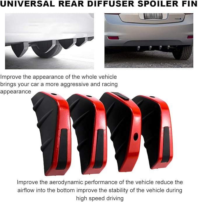 KVAEY 4 PCS Car Rear Lower Bumper Wing Lip Diffuser, Shark Fin Vehicle Spoiler Wing Rear Bumper Decoration, Universal Spoiler Fin Protector with Screw for Cars Trucks SUVs (Black & Red)