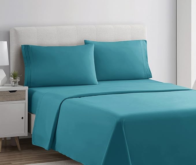 Clara Clark Bed Sheets, Premier 1800 Series 4 Piece Bed Sheet Set, Deep Pocket, Wrinkle, Fade, Stain Resistant, Luxury Soft Bedding Sheets & Pillowcases, King, Teal
