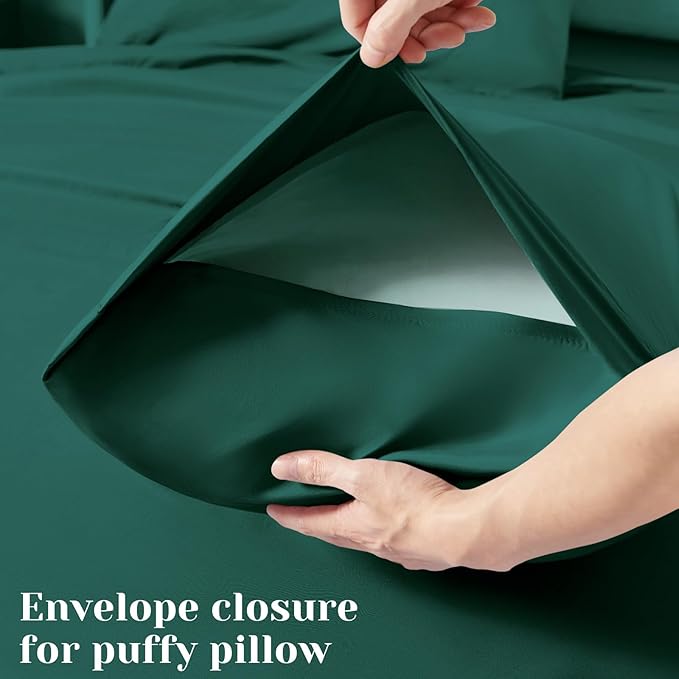 BYSURE 6 Pieces Bed Sheets Set(Queen, Dark Forest Green) - Hotel Luxury Super Soft 1800 Thread Count 100% Microfiber Sheets with Deep Pockets, Wrinkle & Fade Resistant
