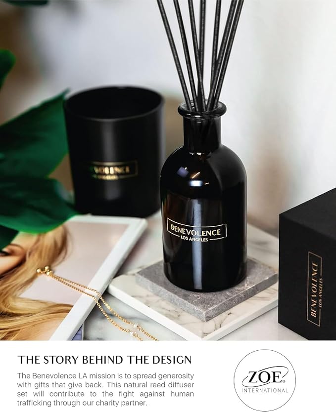 Benevolence LA Reed Diffusers for Home, Lavender & Eucalyptus Relaxing Fragrance | Aromatherapy Reed Diffuser Sticks with Gift Box, Scented Sticks for Bathroom | Home Décor