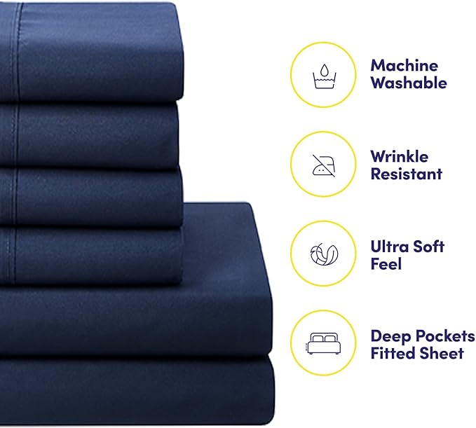 California King Comforter Set - Soft & Breathable 7-Piece Bedding Collection - 1 Comforter, 1 Fitted Sheet, 1 Flat, 4 Pillowcases - Deep Pocket - Premium Quality - Ideal for All Seasons, Navy