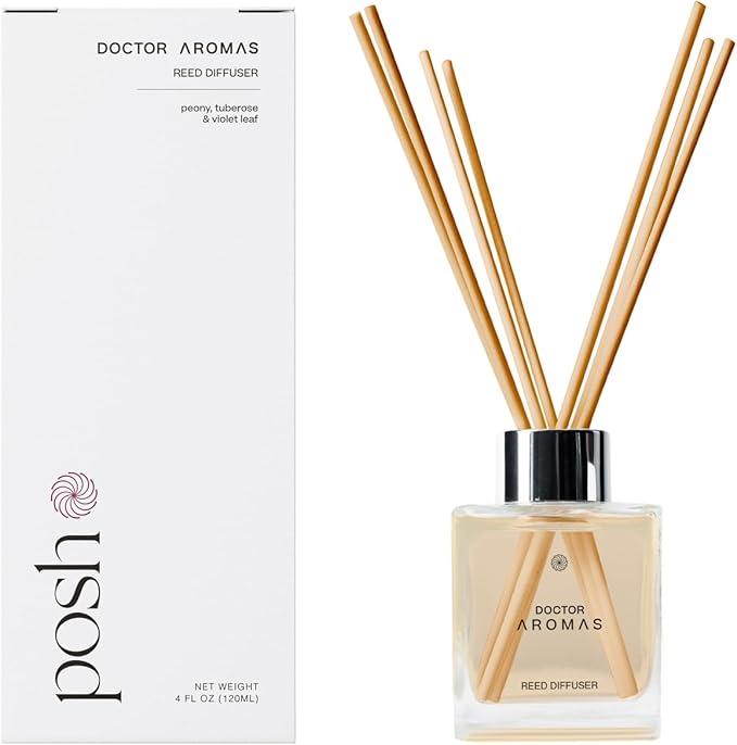 Doctor Aromas Premium Reed Diffuser Diffuser Glass Jar Set Elegant Scent for Home, Room or Bathroom and Fresh Air Scent Lasting Home Fragrance Over 90 Days (Pack of 1, Posh)
