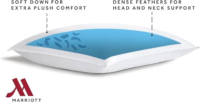 Marriott Luxury Hotel Pillows | Standard Size Feather & Down Pillow for Side & Back Sleepers | Plush Dual-Chamber Design, Hypoallergenic & Machine Washable | 2 Pack