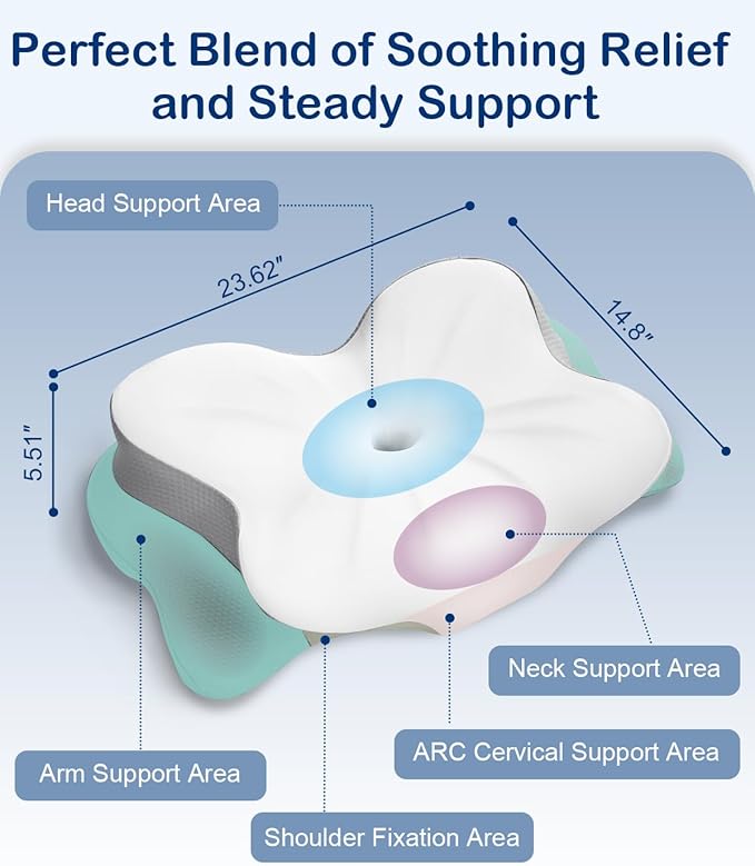 Cervical Neck Pillow, Ergonomic Memory Foam Pillows for Neck Pain Relief with Breathable Pillowcase, Neck Support Pillow with Adjustable Settings for Side Back Stomach Sleepers, Odorless White