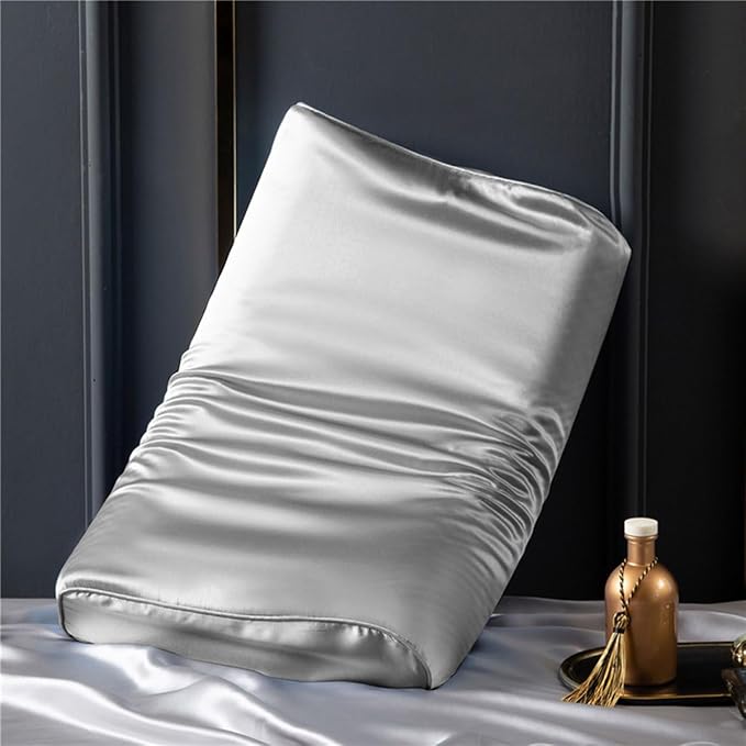 100% Mulberry Silk Pillowcase for Memory Foam, Cervical, Contour Pillow - Smooth Cover (20 x 12.5 Inch, Grey)