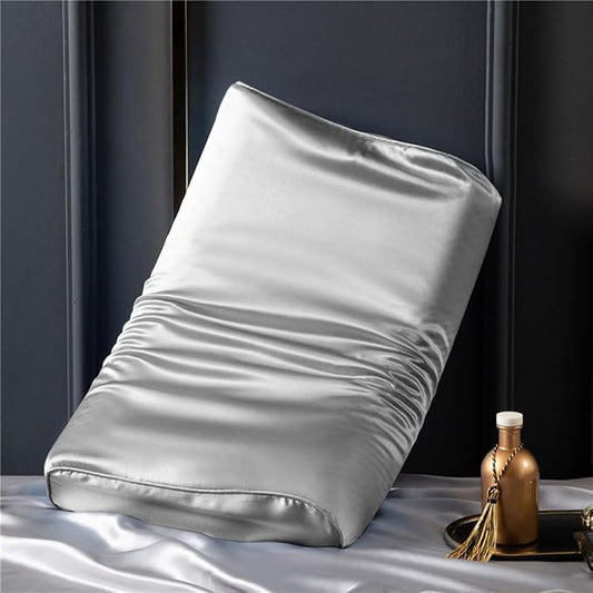 100% Mulberry Silk Pillowcase for Memory Foam, Cervical, Contour Pillow - Smooth Cover (20 x 12.5 Inch, Grey)