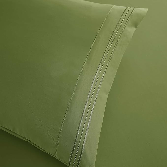 Clara Clark Cal King Sheets, 6 Piece Set - Hotel Luxury Sheets for Cal King Size Bed, Super Soft Bedding Set, Cal King Size, Calla Green