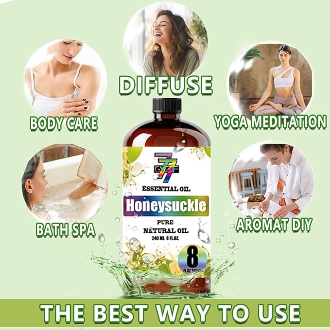 Honeysuckle Essential Oil - Honeysuckle Oils for Diffusers, Humidifiers, DIY Candles, Soap, Cleaning, Home, Office, Yoga, Massage, Gifts - 8 fl oz (240 ml) - GV77ZF