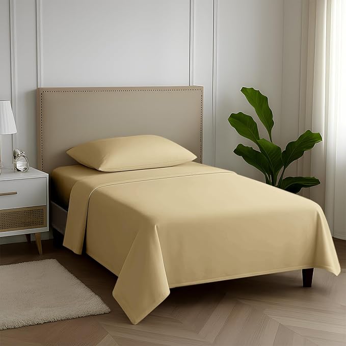 Carressa Linen 100% Egyptian Cotton Twin Sheets Set - 600 Series Hydrangeas Collection Egyptian Cotton Luxury Twin Sheets (3 PC, Sand), 16" Deep Pocket, Soft, Cooling, Sateen Weave Bedding