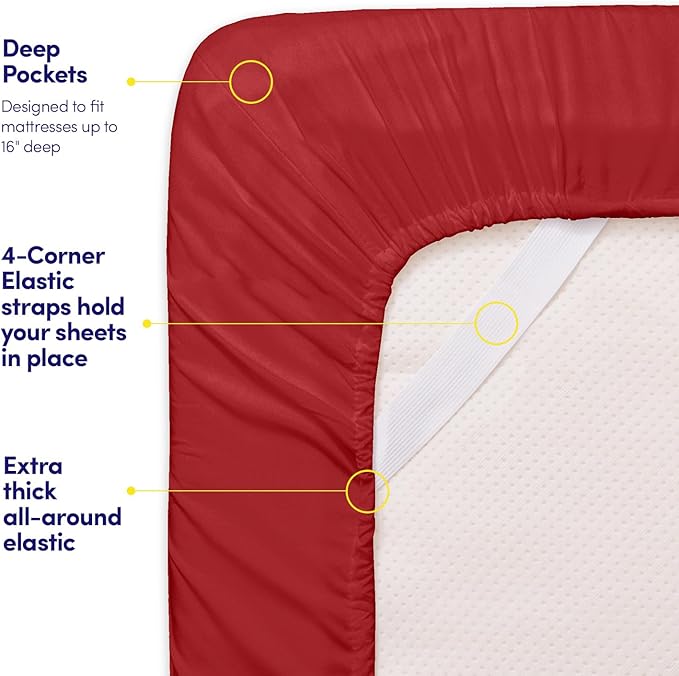 1500 Supreme Collection King Sheet Sets Red - Luxury Hotel Bed Sheets and Pillowcase Set for King Mattress - Extra Soft, Elastic Corner Straps, Deep Pocket Sheets, King Red