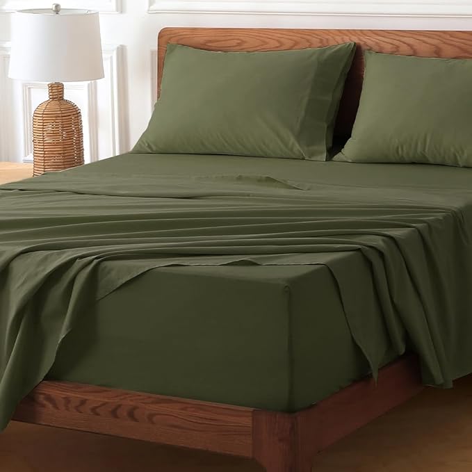 HYPREST Extra Deep Pocket Cal King Sheet Sets Fits 18"-24" in Deep Mattress -100% Cotton California King Sheet Set, Green Hotel Luxury Soft Sheet Sets Breahtable No Slipping