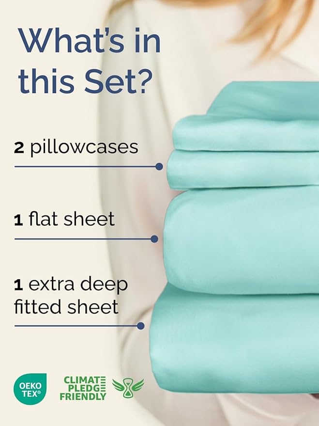 Extra Deep Full Sheet Set - 4 Piece Breathable & Cooling Bed Sheets - Easily Fits 18 to 24 inch Mattress - Ultra Soft, Wrinkle & Fade Free w/ Extra Deep Pockets - Comfy Hotel Luxury Bedding - Spa Blue