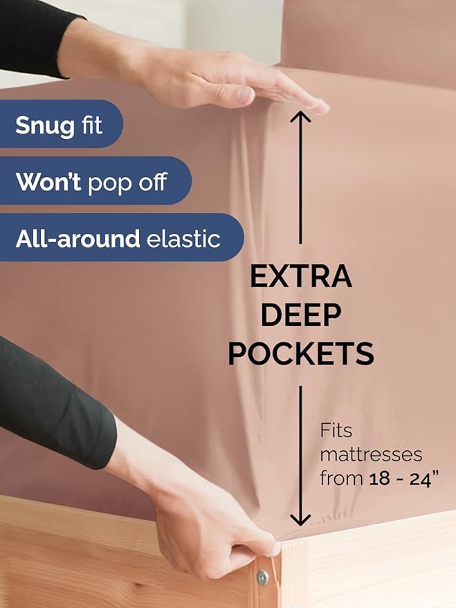 Extra Deep Queen Sheet Set - 4 Piece Breathable & Cooling Bed Sheets - Easily Fits 18 to 24 inch Mattress - Ultra Soft, Wrinkle & Fade Free w/ Extra Deep Pockets - Comfy Hotel Luxury Bedding - Mauve