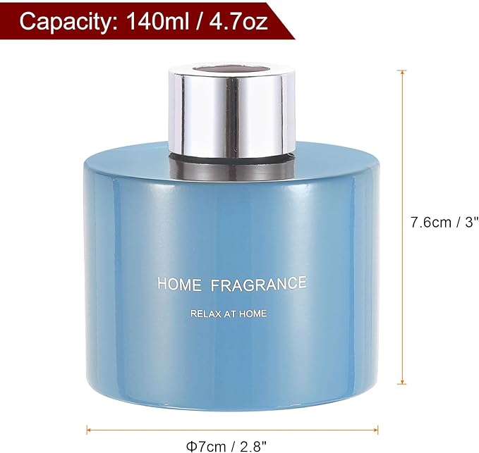 HARFINGTON 2pcs Empty Glass Diffuser Bottle 140ml/4.7oz Refillable Fragrance Accessories Aromatherapy Jar Container for Replacement Reed Diffuser DIY Home Bathroom Blue with Silver Tone Cap