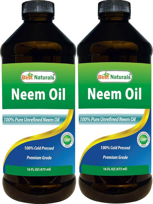 Best Naturals 100% Pure Neem Oil, 100% Cold Pressed and Unrefined - 16 OZ (2 Bottles)