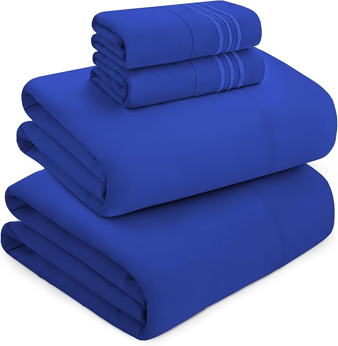 Mocassi Luxury Split King 5-Piece Sheet Set - 1800 Premium Hotel Quality - Easy-Fit, Wrinkle, Fade Resistant Bed Sheets and Pillowcases - All Around Elastic Fitted Sheet, Deep Pocket, Royal Blue