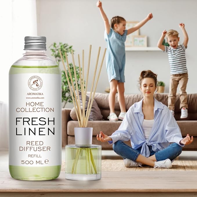 Reed Diffuser Refill Fresh Linen 17.0 Fl Oz (500ml) - Room Diffuser Refill - Home Fragrance - Scented Diffuser - Fresh Aroma - Room Fragrance - Fresh Linen Scent - Room Freshener