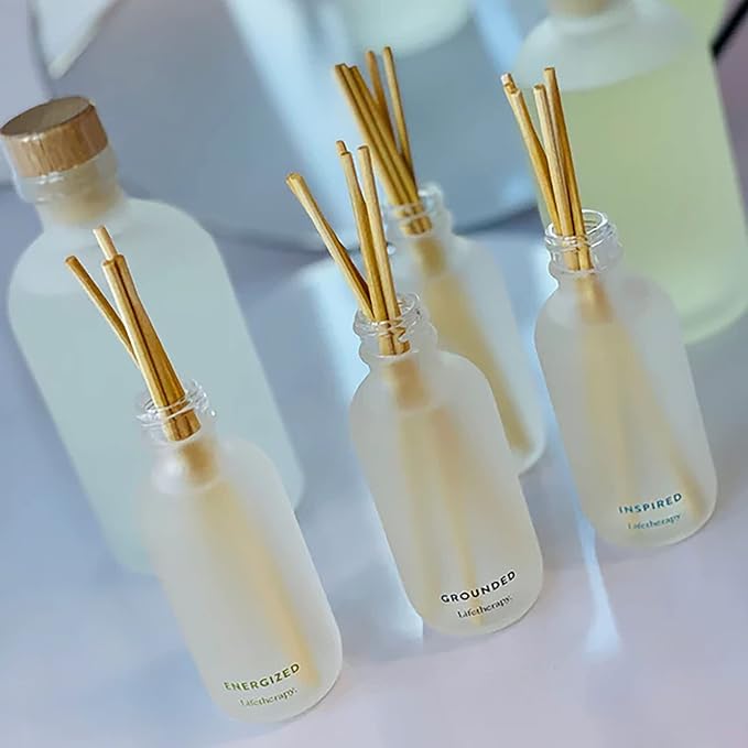 Lifetherapy - Grounded - Mini Reed Diffuser w/Cap, Mood-Boosting Scent, Natural Essential Oils, Alcohol-Free, Ideal for Home, Office, Travel & Giftable 2oz