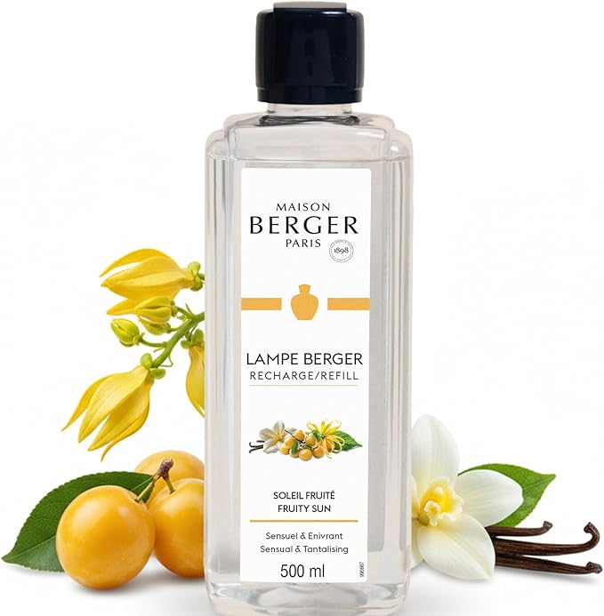 MAISON BERGER Fruity Sun Lampe Berger Refill, 500 ml (16.9 fl oz), Odor-Neutralizing, Mirabelle Plum, Peach, Pineapple, Jasmine, Ylang, Vanilla, Made in France