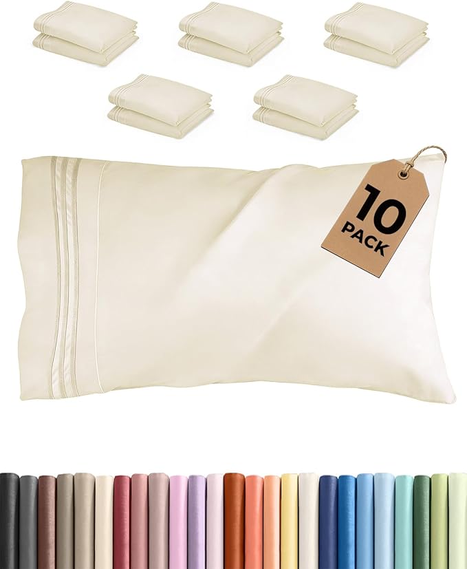 Standard Pillow Cases Set of 10 - Ultra Soft Hotel Quality Pillowcase Covers - Comfy, Cozy & Wrinkle Free - Shrink, Stain & Fade Resistant - Machine Washable Pillow Protectors - 10 Pcs Set - Off White