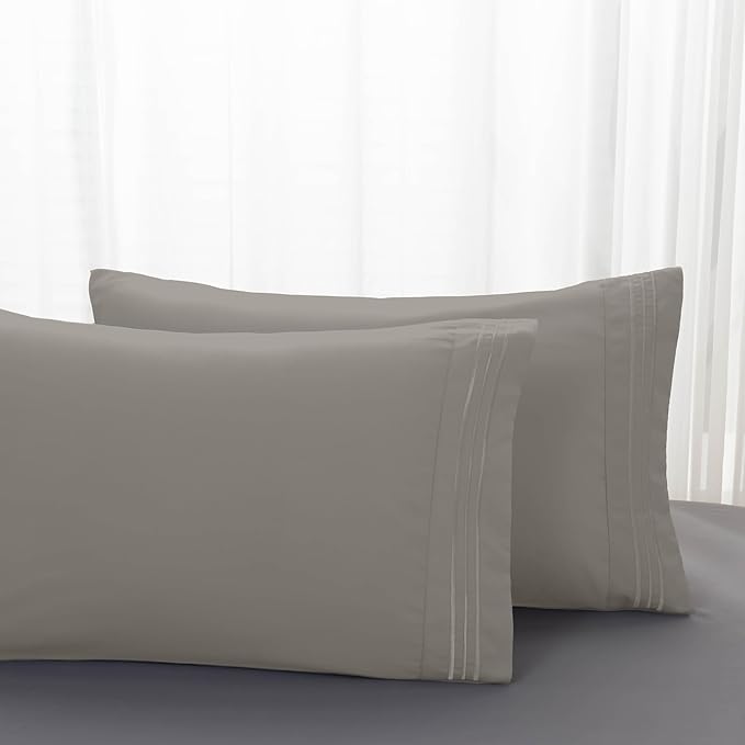 Mocassi 2-Piece Premium Standard/Queen Pillowcase Set 1800 Series Hotel Quality Microfiber - Soft and Breathable with 3-Line Embroidery Wrinkle and Stain Resistant, Easy Care, 20" x 30", Gray