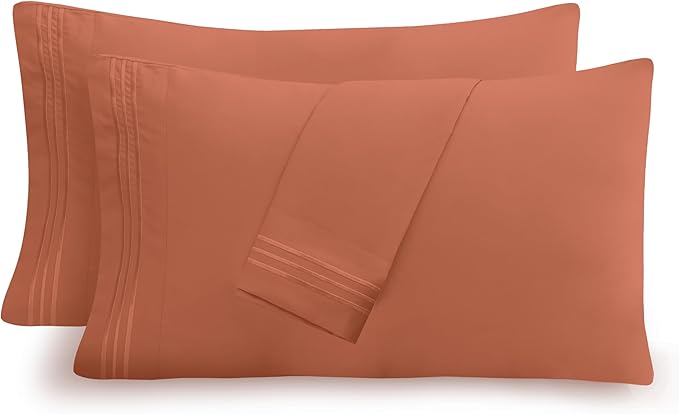 Mocassi 2-Piece Premium King Pillowcase Set 1800 Series Hotel Quality Microfiber - Soft and Breathable with 3-Line Embroidery Wrinkle and Stain Resistant, Easy Care, 20" x 40", Cooper