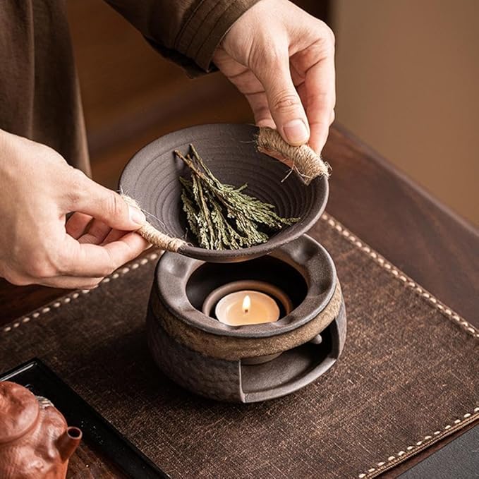 Ceramic Aromatherapy Stove Essential Oil Burner, Aromatherapy Kit,Handmade Zen Incense Burner Kit for Home Office,Tea Light Candle Holders Teapot Warmer for Meditation,Vintage Crack-Resistant Ceramic