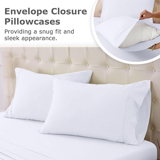 Twin Size Bed Sheet Set - 3 Piece Soft Microfiber Sheets with Deep Pockets, Cooling Technology, and Wrinkle-Free Pillowcase. Hotel-Quality, Durable Bedding, Brilliant White