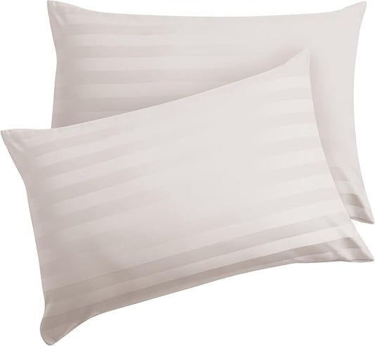 4 Pack 100% Egyptian Cotton King Pillow Protector with Hidden Zipper, 400 Thread Count Pillow Covers, Sateen Weave Cooling Bed Pillow Cases, Soft Breathable Non Noisy Easy Care (Striped Light Beige)