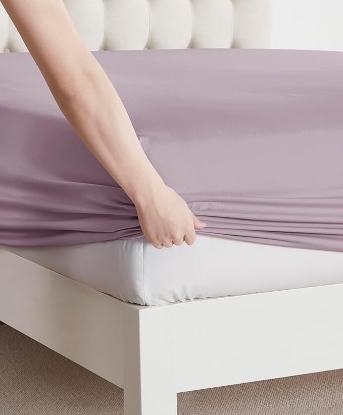 Clara Clark Bed Sheets, Premier 1800 Series Bed Sheet Set, Deep Pocket, Wrinkle, Fade, Stain Resistant, Luxury Soft Bedding Sheets & Pillowcases, Queen, Dusty Purple
